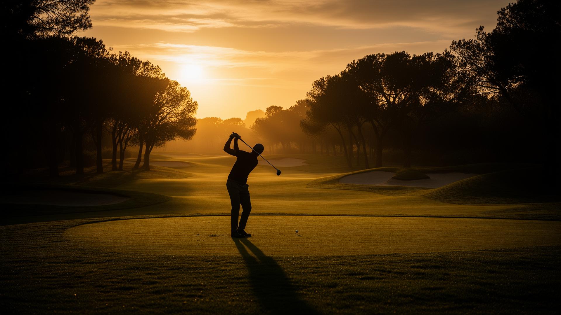 Golf course at sunset